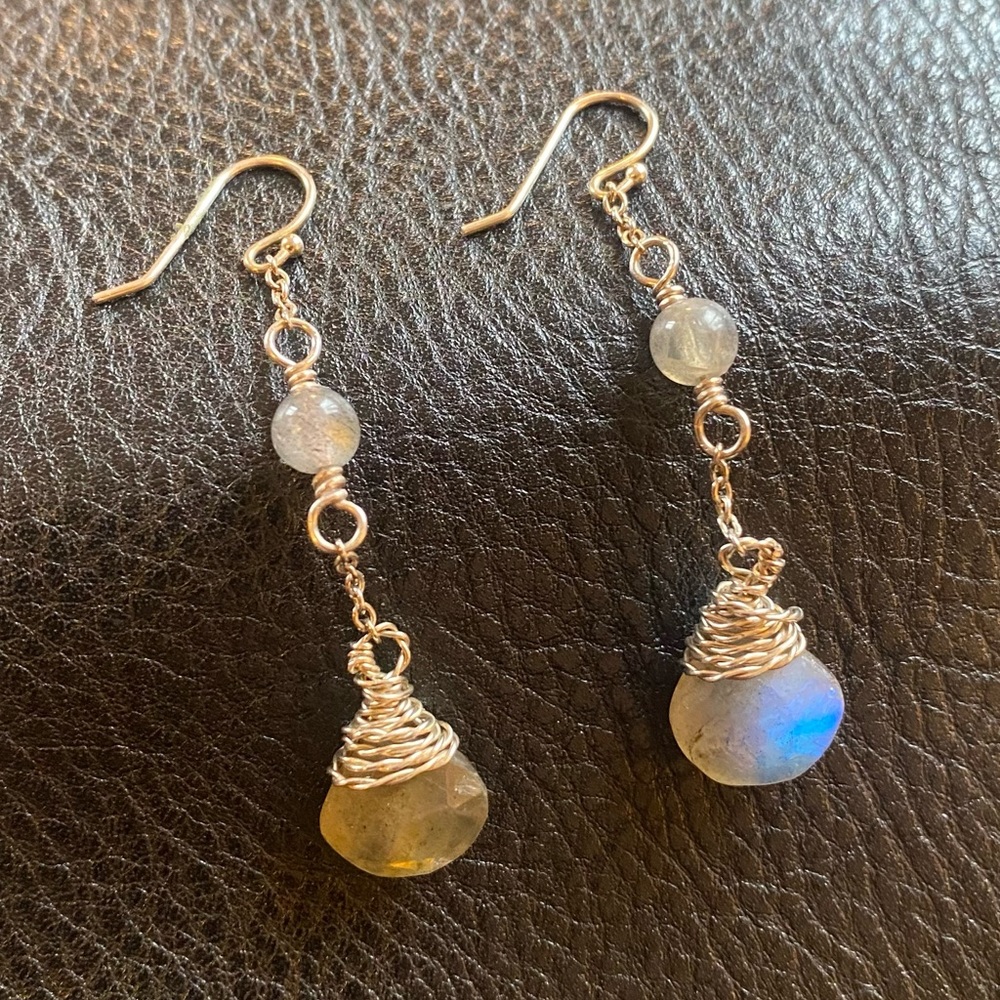Local Artisan Made Labarodite Wire Jewelry Art Earrings